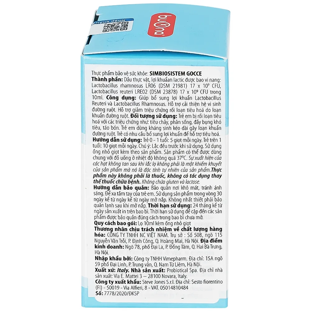 Hình ảnh Dung dịch Simbiosistem Gocce 10ml Buona bổ sung lợi khuẩn đường ruột
