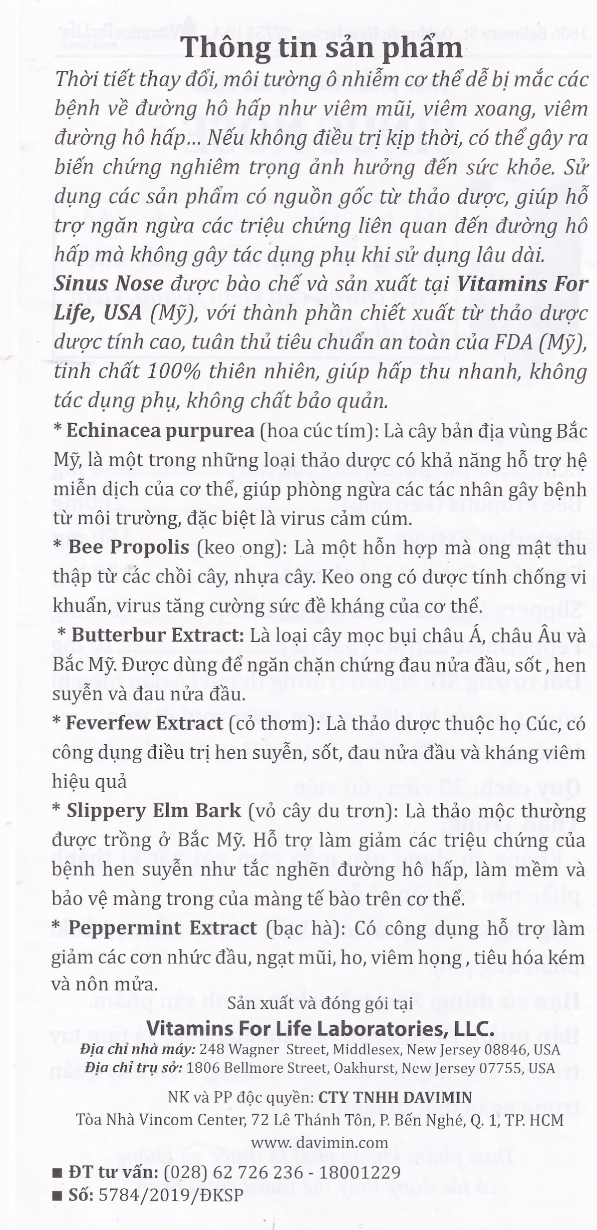 Hình ảnh Viên uống Sinus Nose Vitamins For Life hỗ trợ tăng cường sức khỏe đường hô hấp (60 viên)