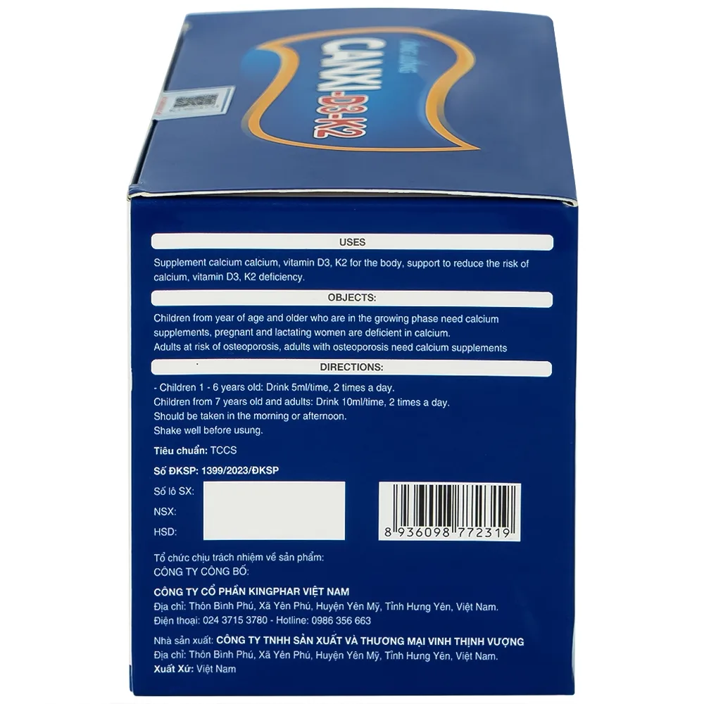 Hình ảnh Siro ống uống Canxi-D3-K2 5ml Kingphar bổ sung canxi & vitamin D3 cho cơ thể (6 vỉ x 5 ống)