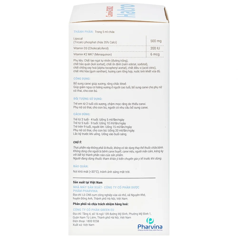 Hình ảnh Siro Canxi + D3K2 Hatro bổ sung canxi giúp xương, răng chắc khỏe (120ml)