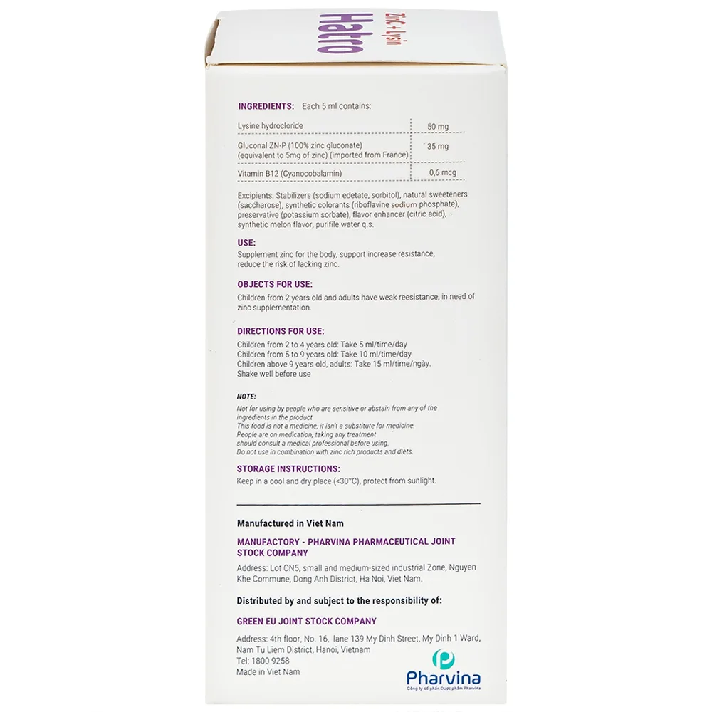 Hình ảnh Siro ZinC + Lysin Hatro bổ sung kẽm, hỗ trợ tăng sức đề kháng cho trẻ (120ml)