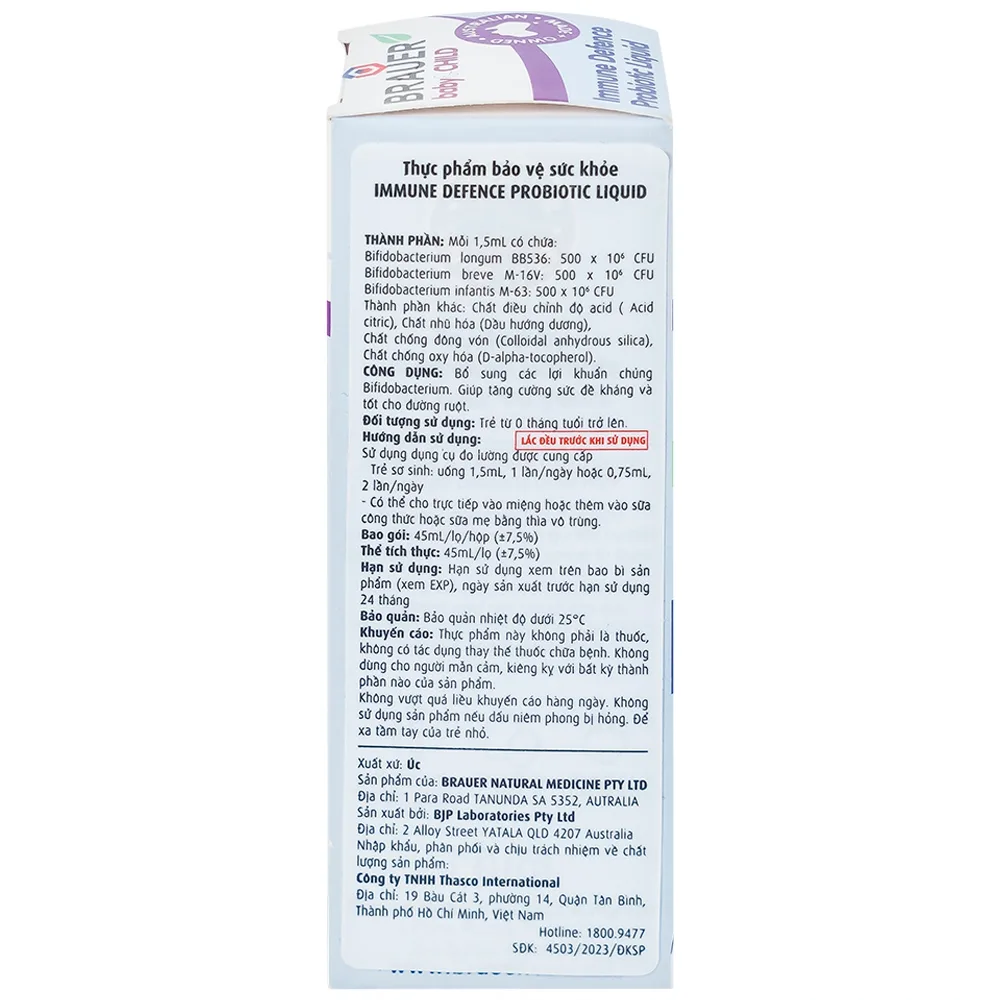 Hình ảnh Siro Immune Defence Probiotic Liquid Brauer giúp tăng cường sức đề kháng và tốt cho đường ruột (45ml)