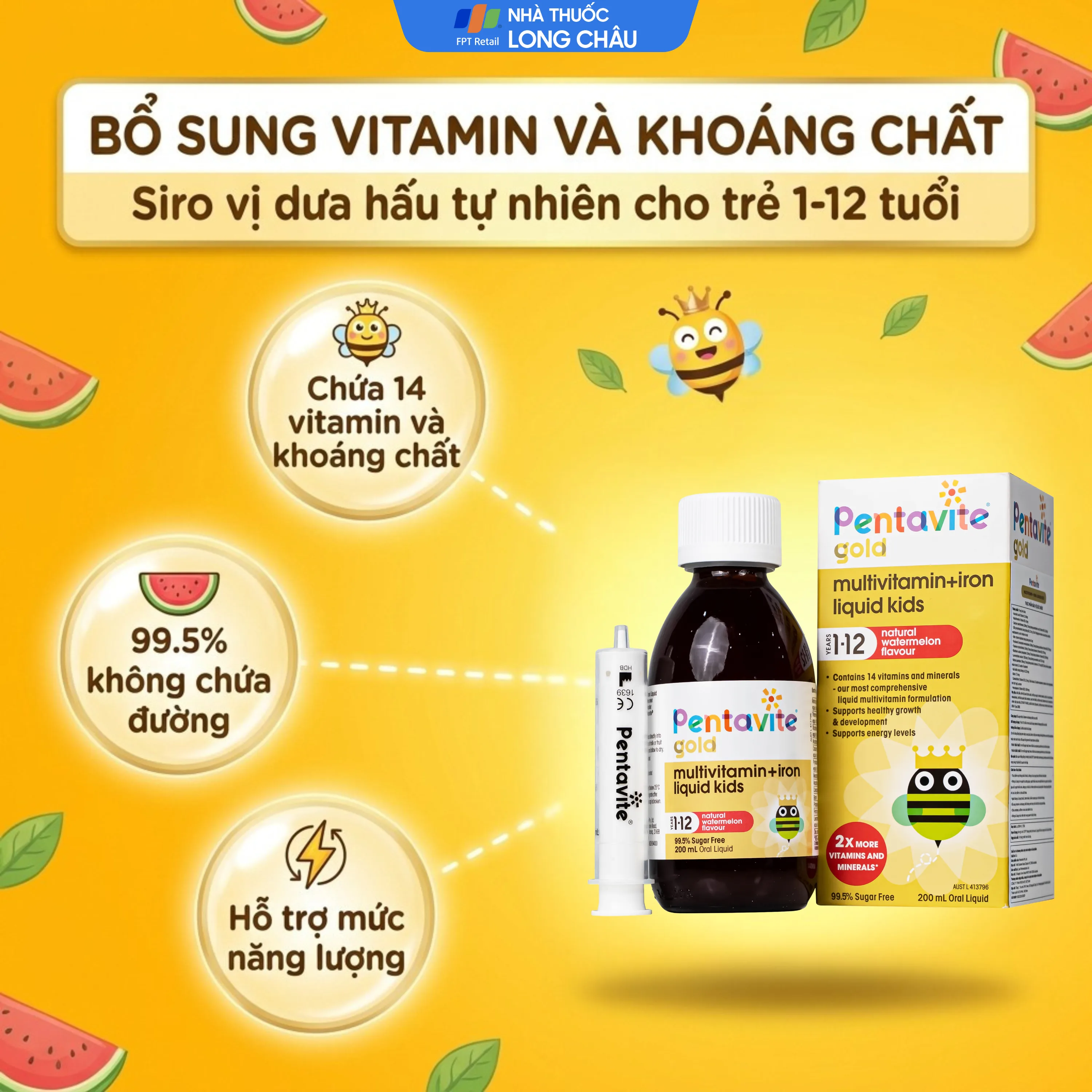 Hình ảnh Siro bổ sung vitamin, khoáng chất cho trẻ từ 1-12 tuổi Multivitamin + Iron liquids kids Pentavite (200ml)