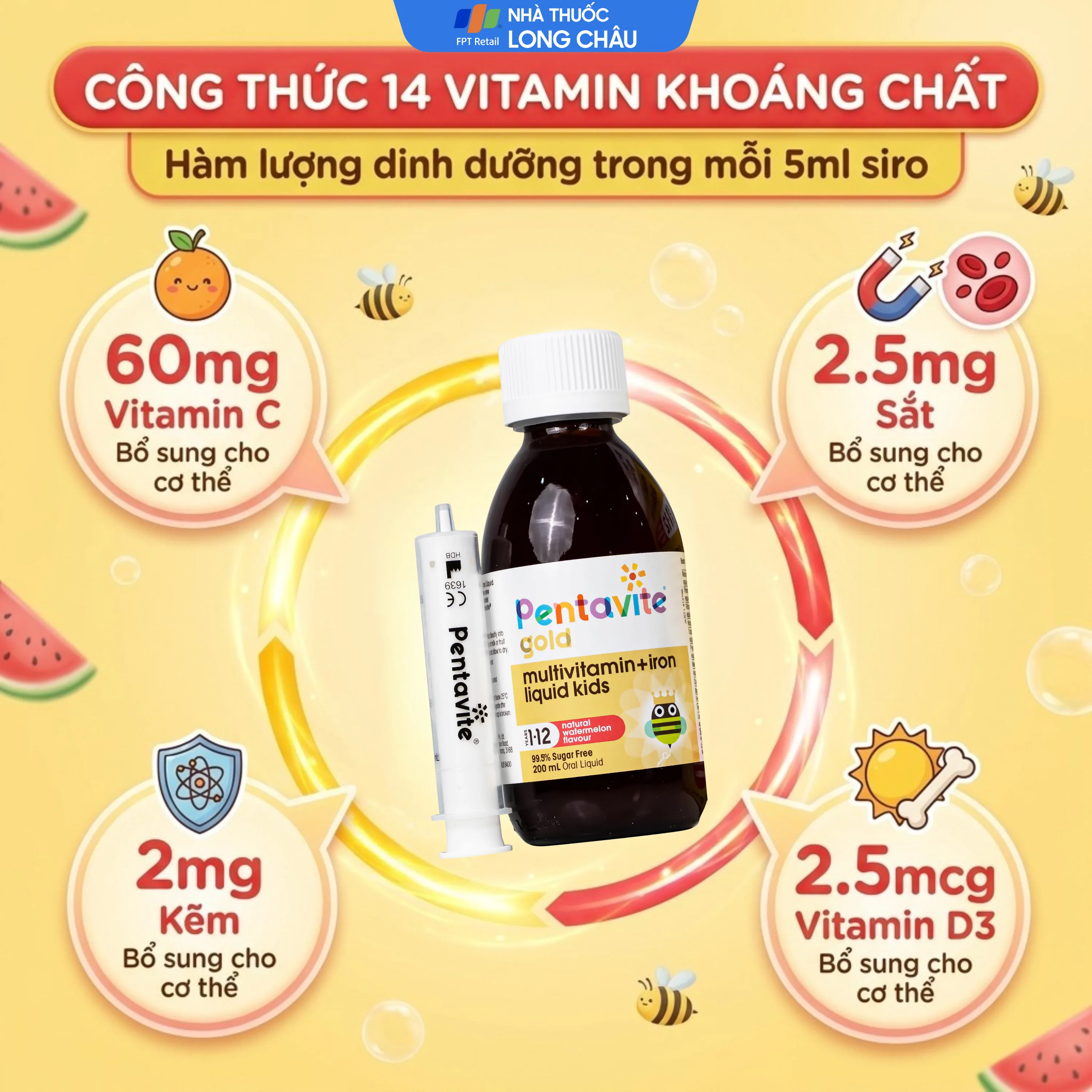 Hình ảnh Siro bổ sung vitamin, khoáng chất cho trẻ từ 1-12 tuổi Multivitamin + Iron liquids kids Pentavite (200ml)