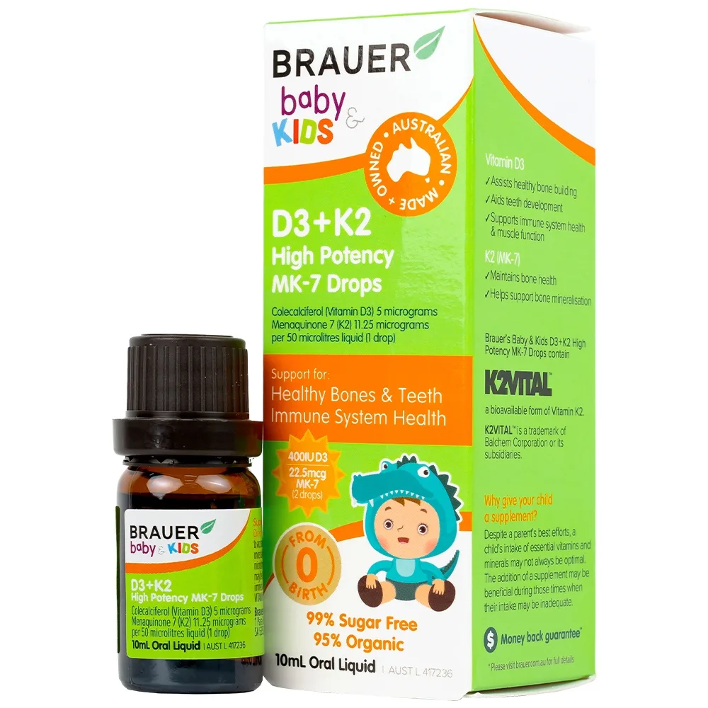 Hình ảnh Siro Brauer Baby Kids D3+k2 High Potency MK-7 Drops 10ml bổ sung vitamin D3 và vitamin K2