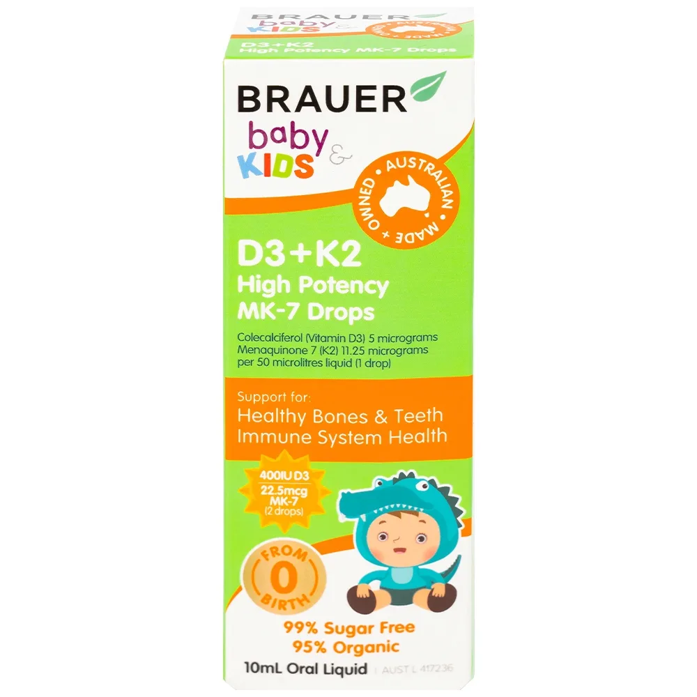 Hình ảnh Siro Brauer Baby Kids D3+k2 High Potency MK-7 Drops 10ml bổ sung vitamin D3 và vitamin K2