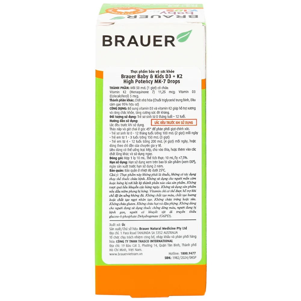 Hình ảnh Siro Brauer Baby Kids D3+k2 High Potency MK-7 Drops 10ml bổ sung vitamin D3 và vitamin K2