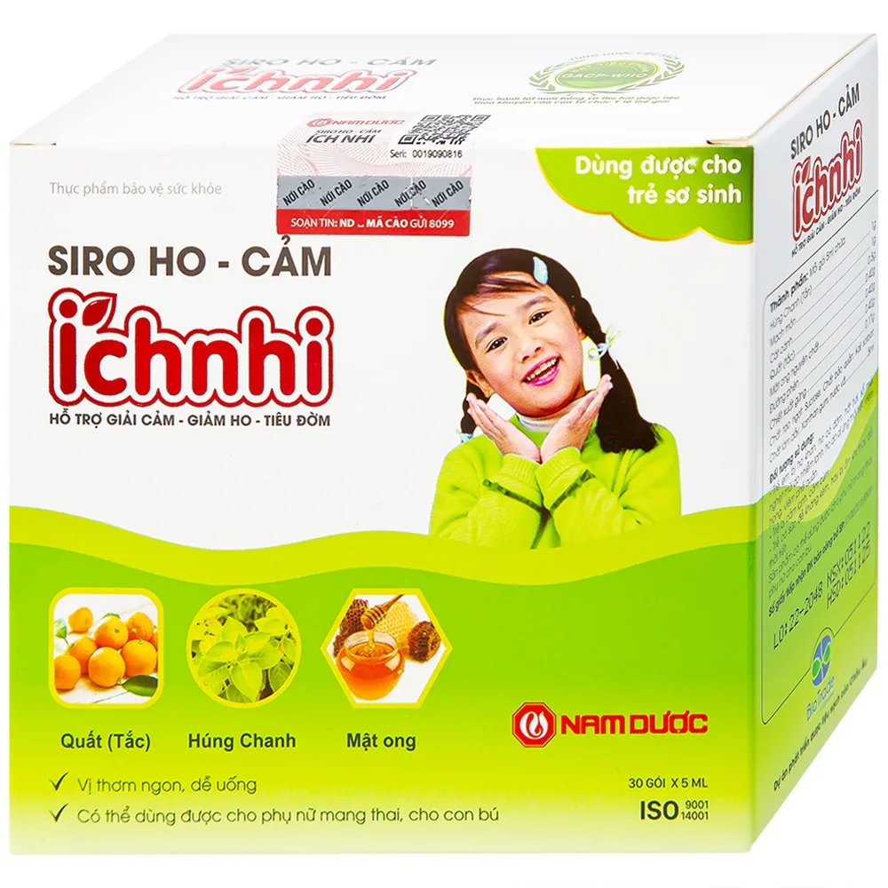Hình ảnh Siro ho cảm Ích Nhi Nam Dược hỗ trợ giải cảm, giảm ho, tiêu đờm (30 gói x 5ml)