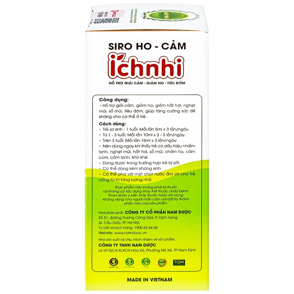 Hình ảnh Siro ho cảm Ích Nhi Nam Dược hỗ trợ giải cảm, giảm ho, tiêu đờm (90ml)