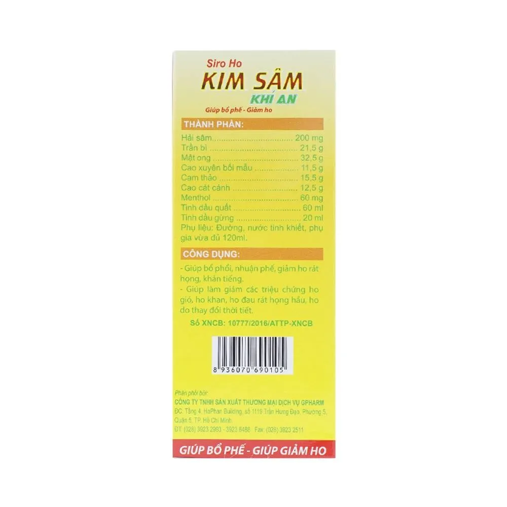 Hình ảnh Siro Ho Kim Sâm Khí An Medistar giúp bổ phối, giảm rát họng (120ml)