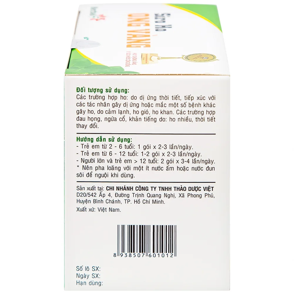 Hình ảnh Siro ho Ong Vàng Thảo Dược Việt hỗ trợ làm ấm và sạch họng, giảm ho (30 gói x 5ml)