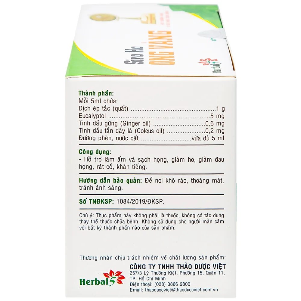 Hình ảnh Siro ho Ong Vàng Thảo Dược Việt hỗ trợ làm ấm và sạch họng, giảm ho (30 gói x 5ml)