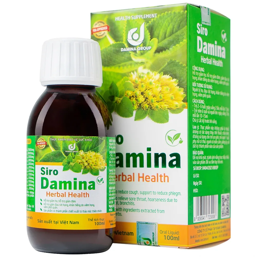Hình ảnh Siro Damina Herbal Health hỗ trợ giảm ho, giảm đờm, ngăn đau rát họng (100ml)