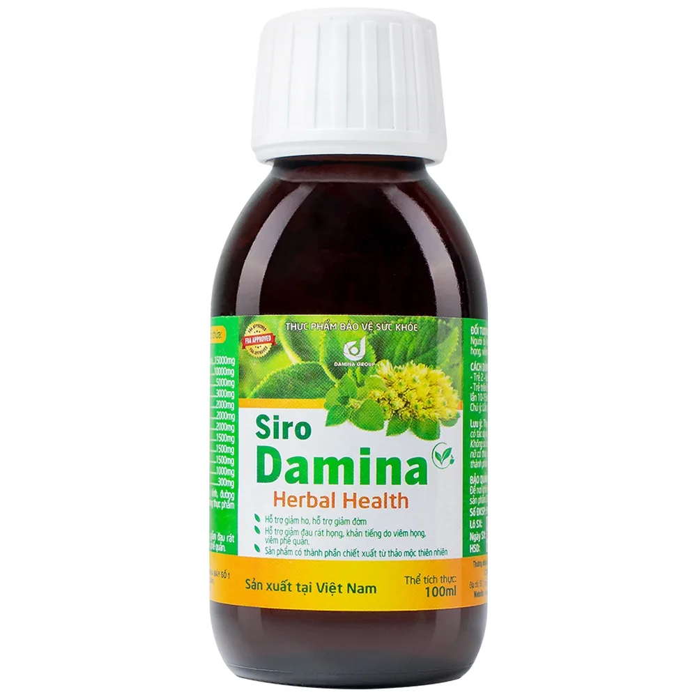 Hình ảnh Siro Damina Herbal Health hỗ trợ giảm ho, giảm đờm, ngăn đau rát họng (100ml)