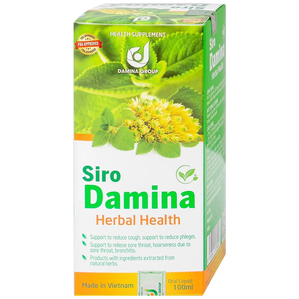 Hình ảnh Siro Damina Herbal Health hỗ trợ giảm ho, giảm đờm, ngăn đau rát họng (100ml)