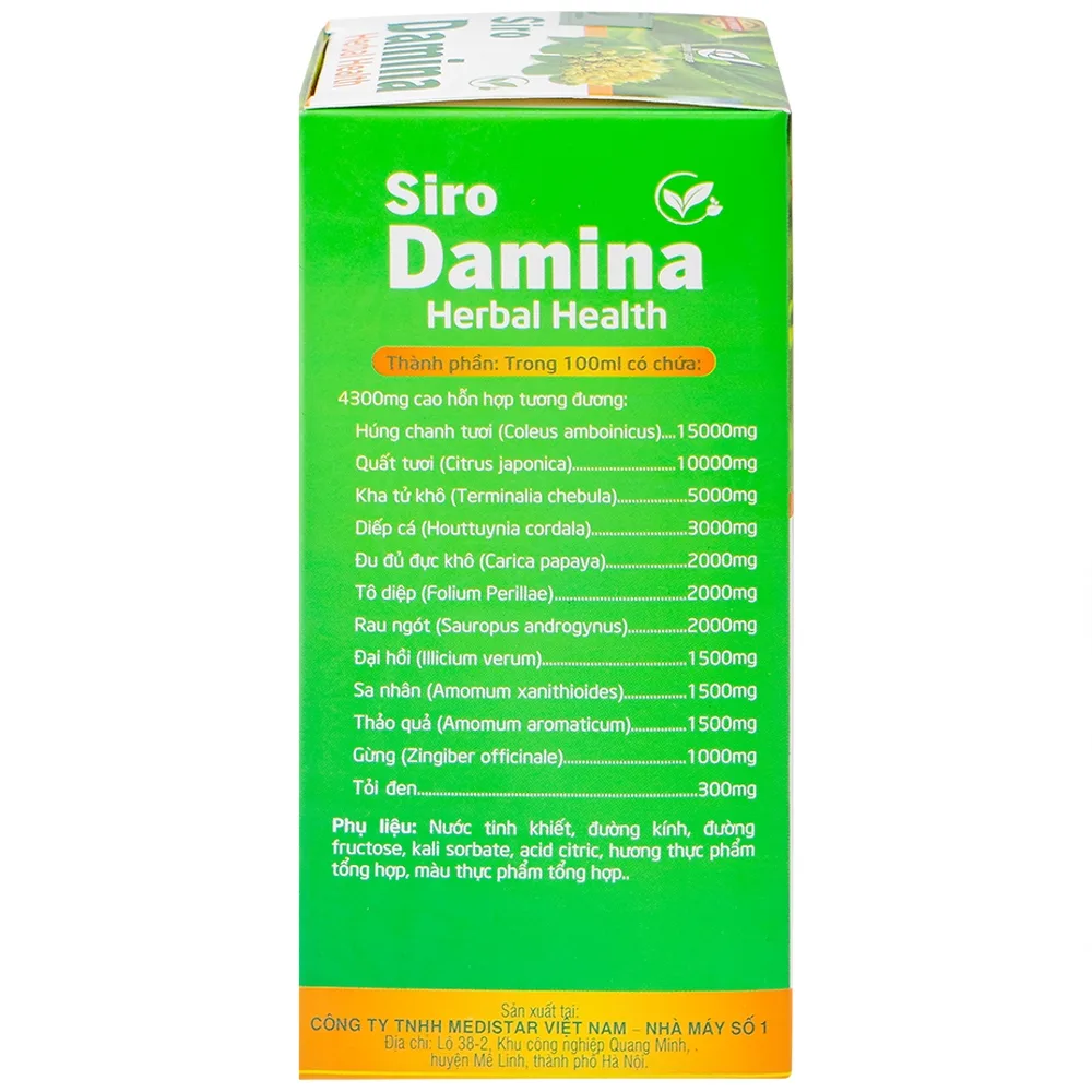 Hình ảnh Siro Damina Herbal Health hỗ trợ giảm ho, giảm đờm, ngăn đau rát họng (100ml)