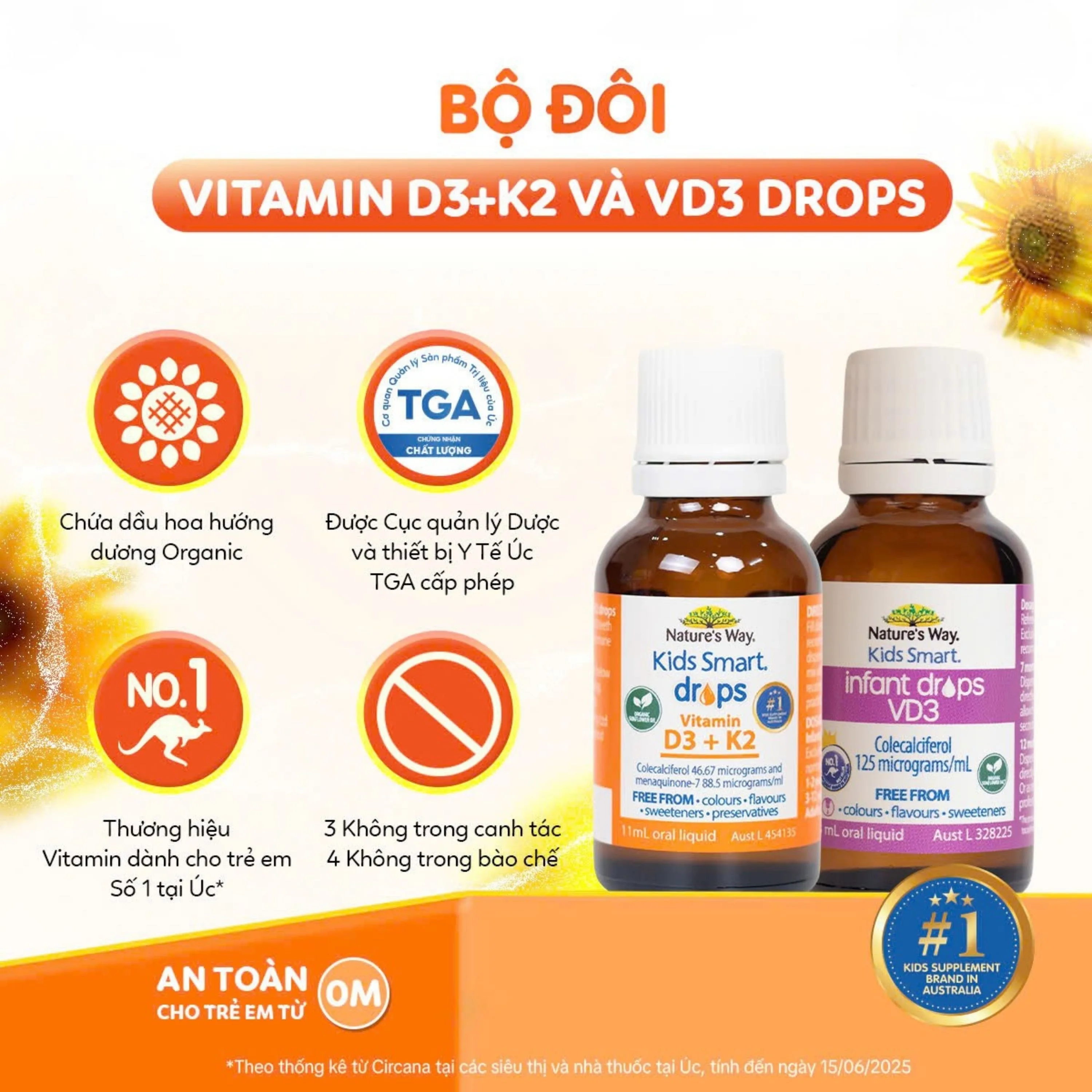 Hình ảnh Siro hỗ trợ hấp thu canxi, giúp xương, răng chắc khỏe Nature's Way Kids Smart Drops Vitamin D3+K2 (Hộp 11ml)
