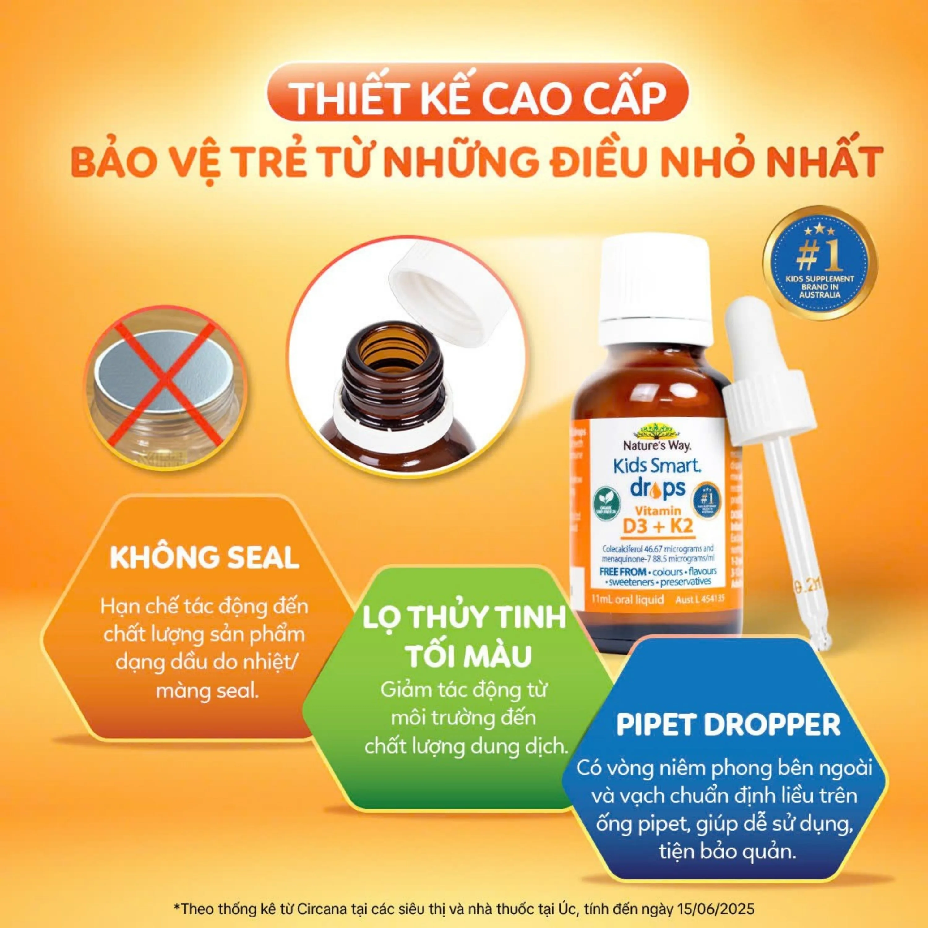 Hình ảnh Siro hỗ trợ hấp thu canxi, giúp xương, răng chắc khỏe Nature's Way Kids Smart Drops Vitamin D3+K2 (Hộp 11ml)