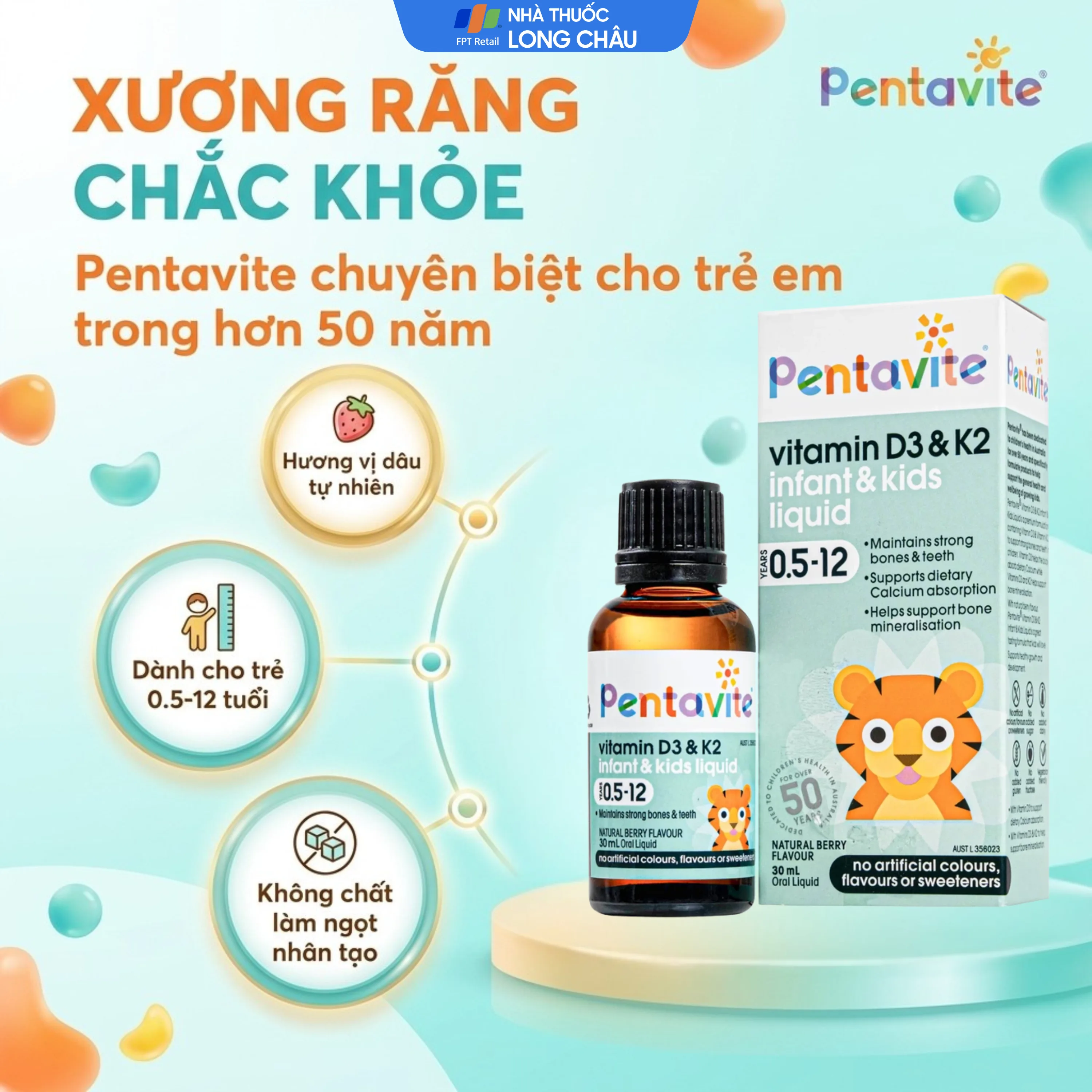 Hình ảnh Siro hỗ trợ xương và răng chắc khoẻ Pentavite Vitamin D3 & K2 Infant & Kid liquid 30ml