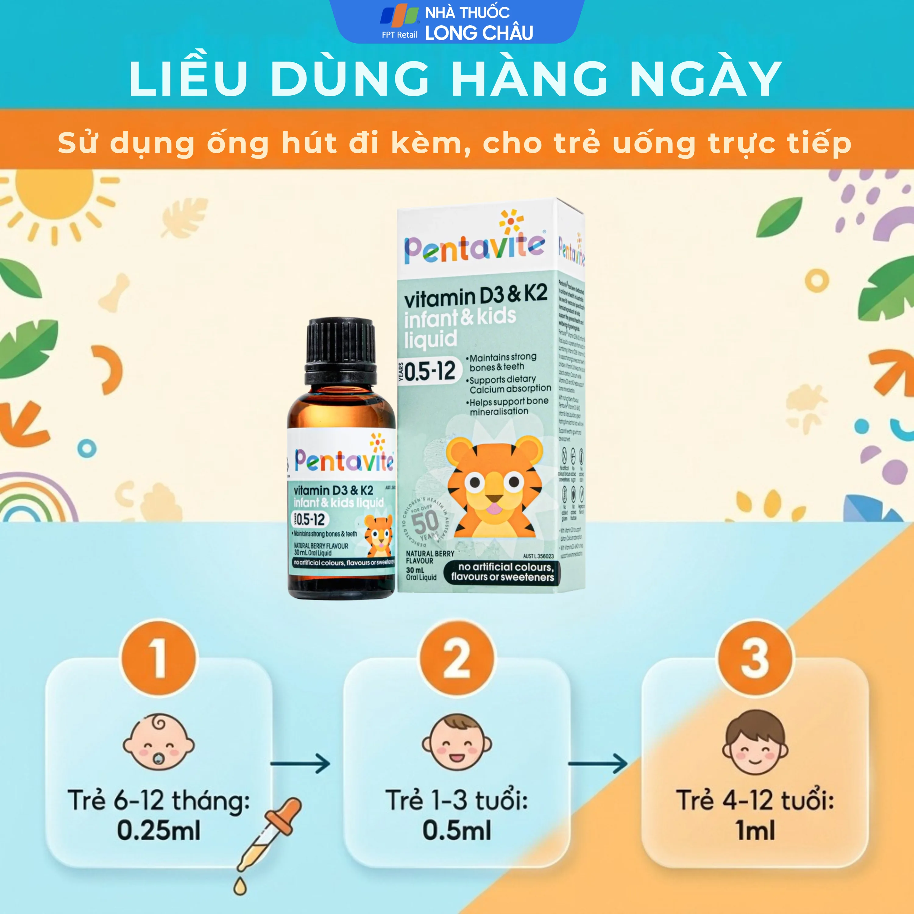 Hình ảnh Siro hỗ trợ xương và răng chắc khoẻ Pentavite Vitamin D3 & K2 Infant & Kid liquid 30ml