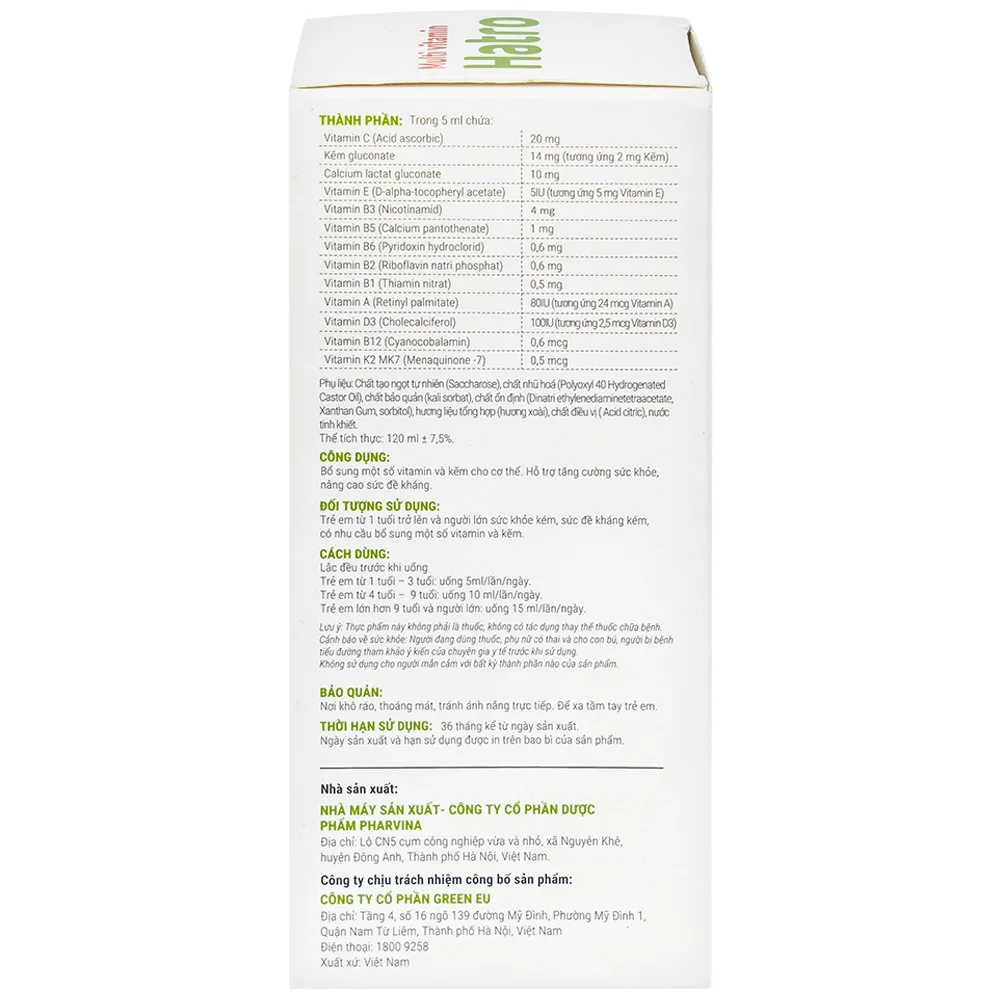 Hình ảnh Siro Multi Vitamin Hatro hỗ trợ tăng cường sức khỏe, nâng cao sức đề kháng (120ml) 