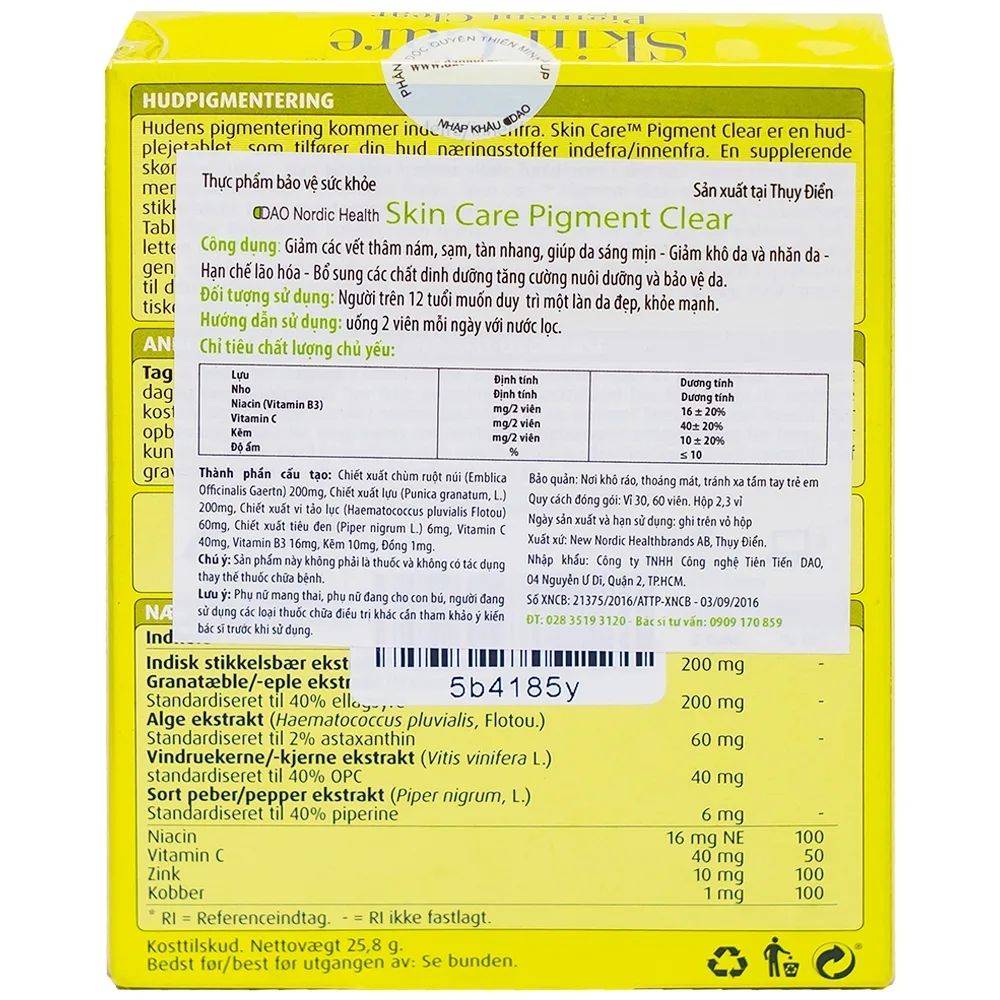 Hình ảnh Thực phẩm bảo vệ sức khỏe Skin Care Pigment Clear
