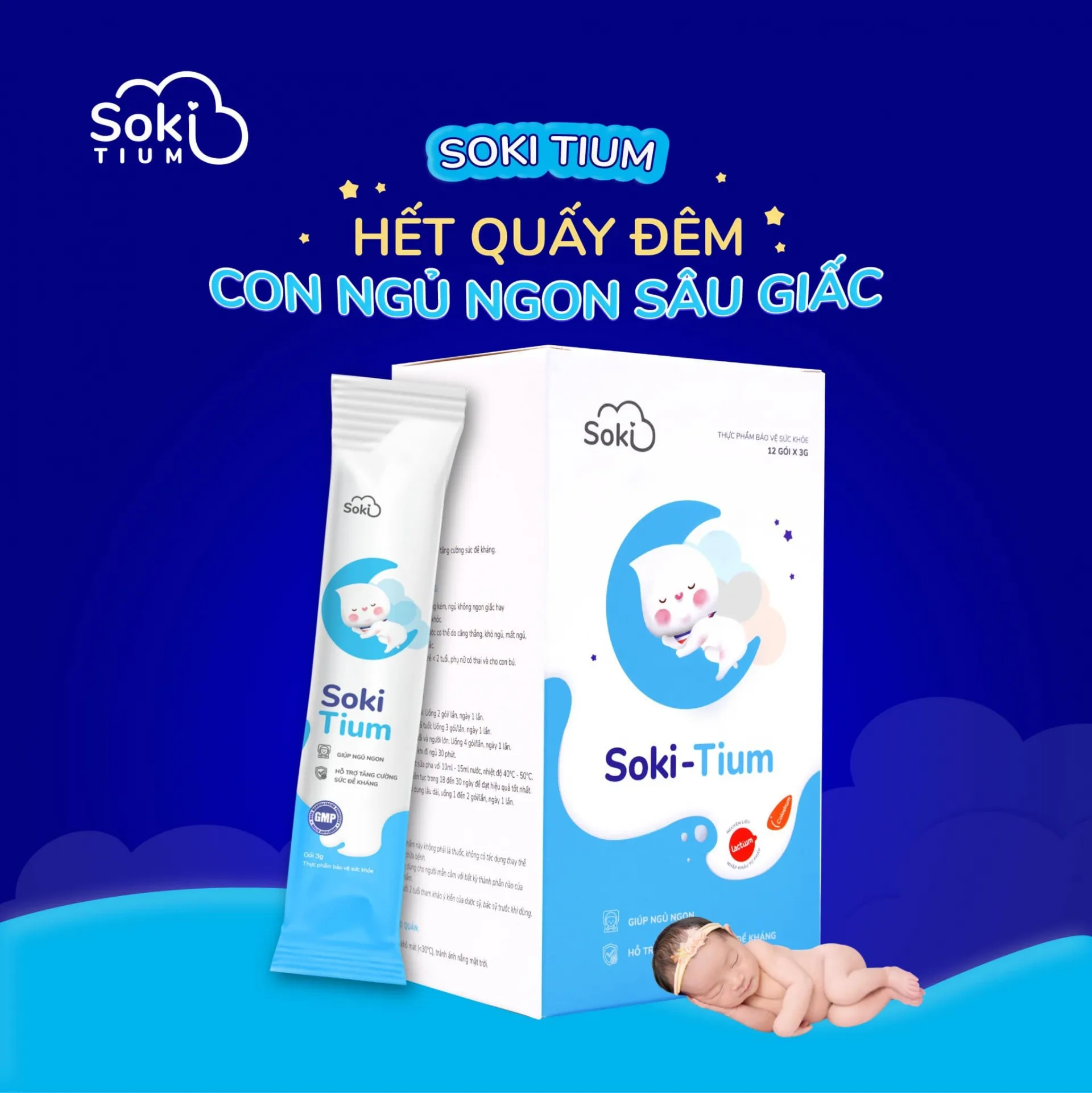 Hình ảnh Bột hòa tan Soki-Tium giúp ngủ ngon, tăng sức đề kháng (12 gói x 3g)