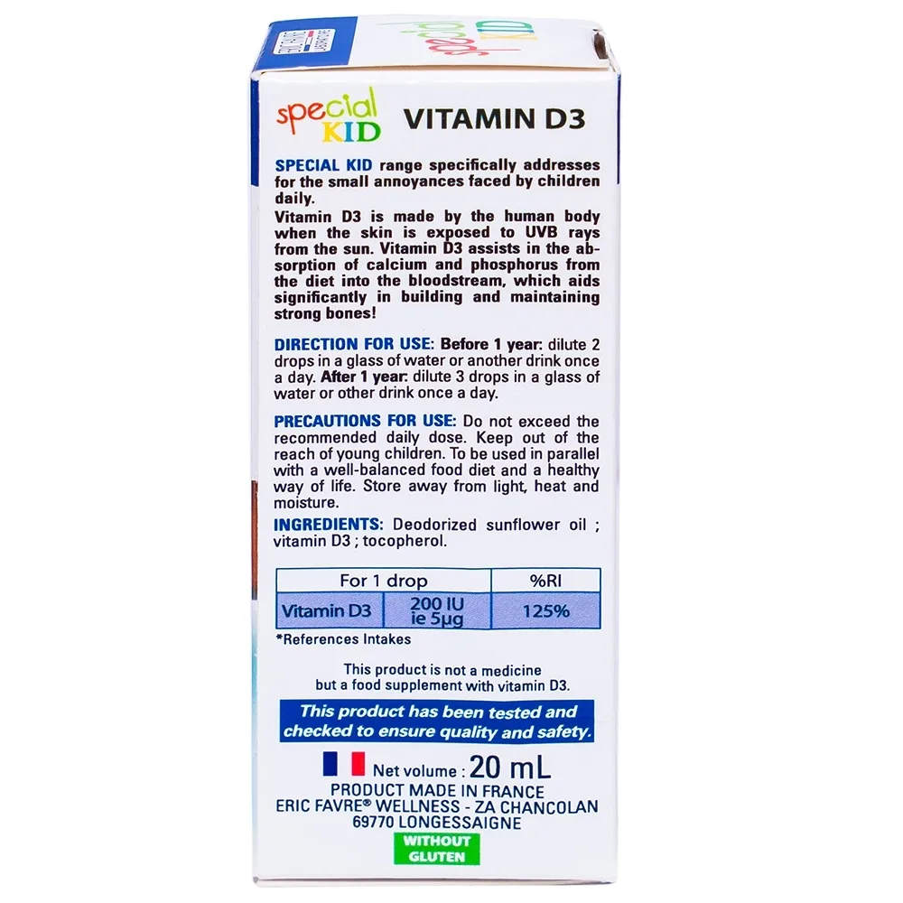 Hình ảnh Siro Special Kid Vitamine D3 hỗ trợ hấp thu Calci, phát triển xương và răng ở trẻ (20ml)