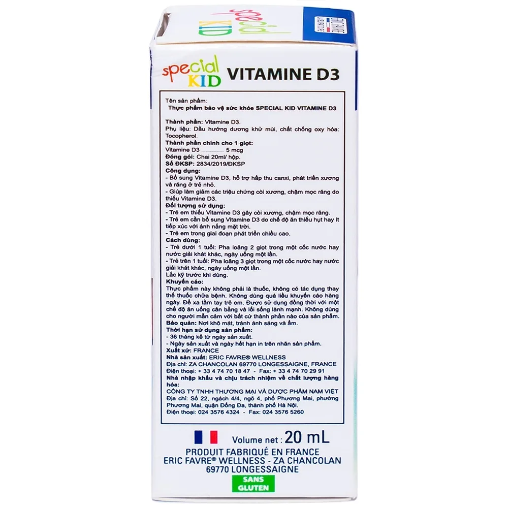 Hình ảnh Siro Special Kid Vitamine D3 hỗ trợ hấp thu Calci, phát triển xương và răng ở trẻ (20ml)