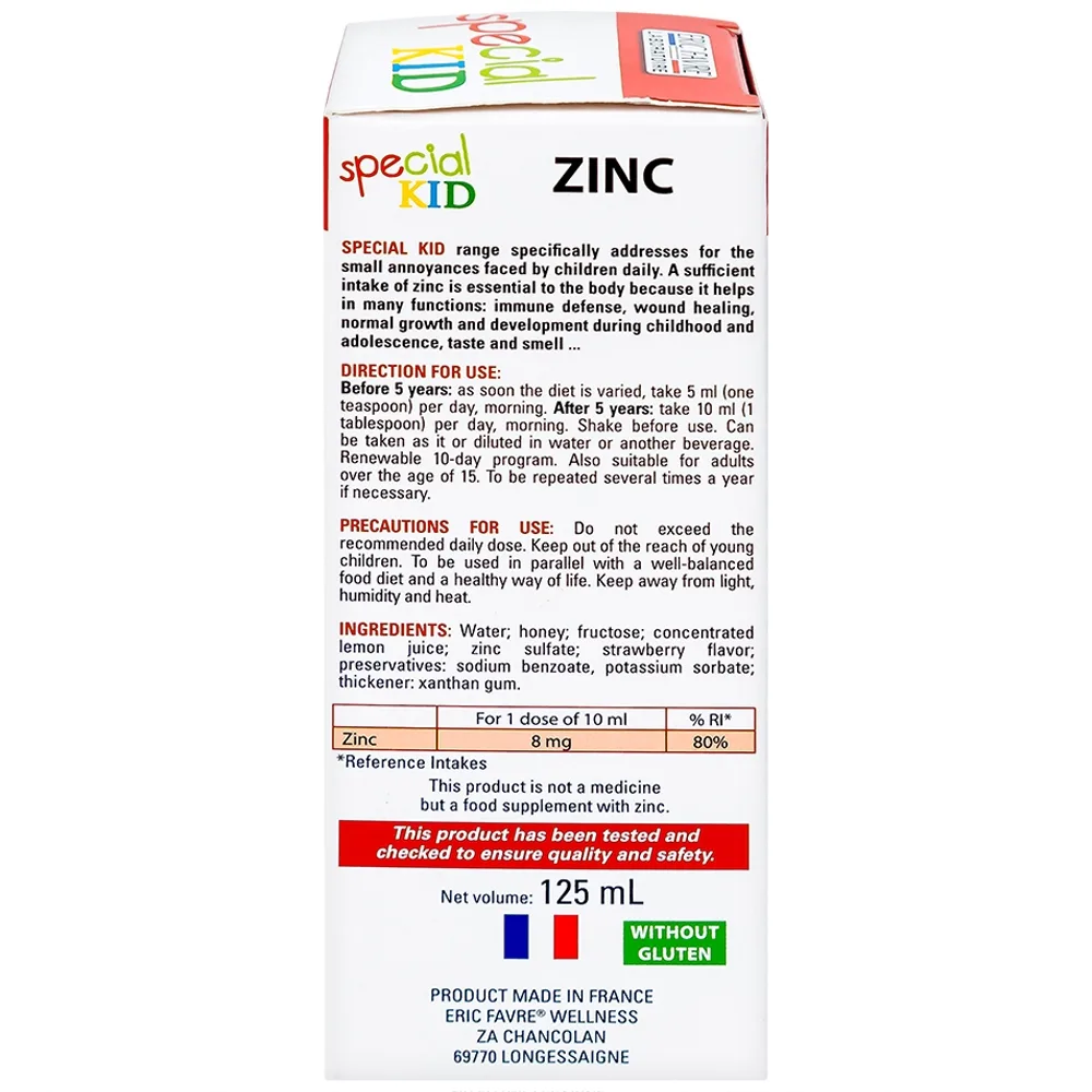 Hình ảnh Siro Special Kid Zinc Eric Favre Wellness bổ sung kẽm, hỗ trợ tăng sức đề kháng cho trẻ (125ml)