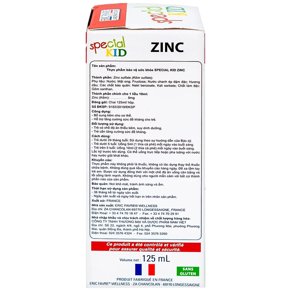 Hình ảnh Siro Special Kid Zinc Eric Favre Wellness bổ sung kẽm, hỗ trợ tăng sức đề kháng cho trẻ (125ml)