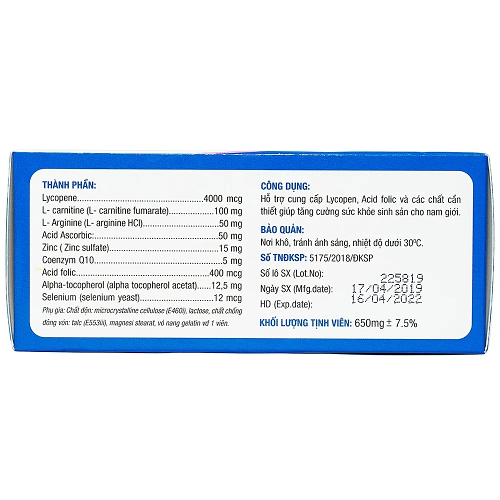 Hình ảnh Viên uống SpermQ Tây Âu tăng cường sức khỏe sinh sản cho nam giới (6 vỉ x 10 viên)