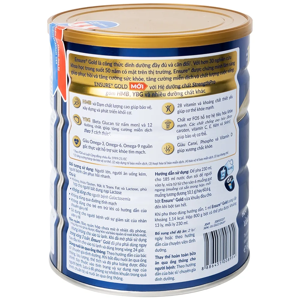 Hình ảnh Sữa bột Ensure Gold StrengthPro Abbott hương lúa mạch tăng cường sức khỏe khối cơ, tăng miễn dịch (800g)