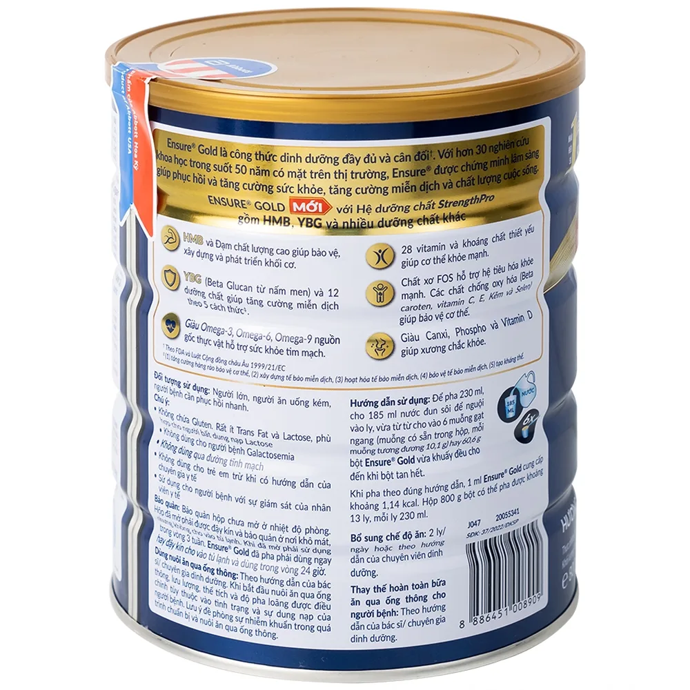 Hình ảnh Sữa bột Ensure Gold StrengthPro Abbott hương vani tăng cường sức khỏe khối cơ, tăng miễn dịch (800g)