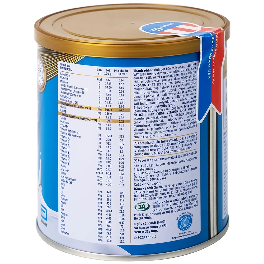 Hình ảnh Sữa bột Ensure Gold StrengthPro Abbott hương vani, ít ngọt, tăng cường sức khỏe khối cơ, tăng miễn dịch (380g)