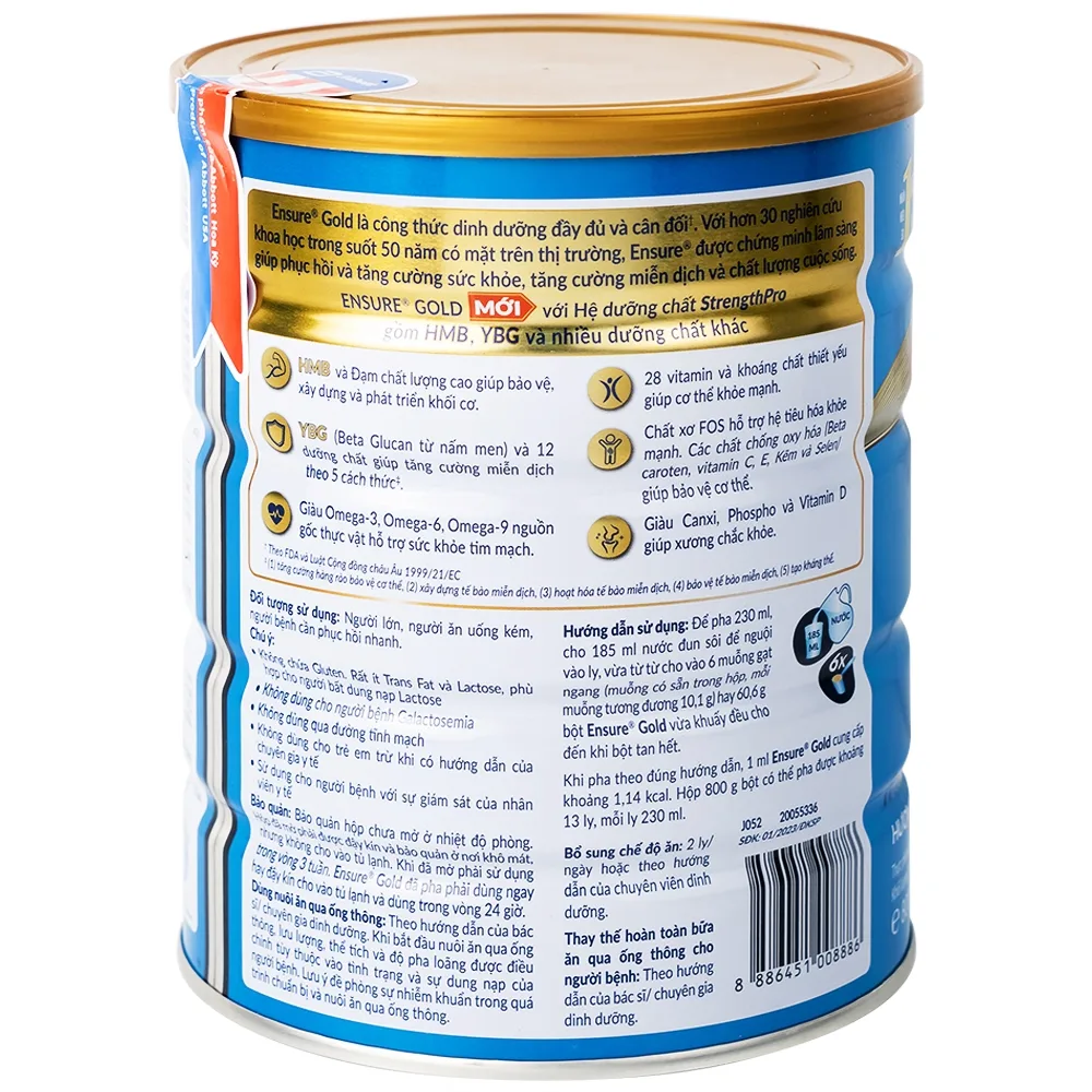 Hình ảnh Sữa bột Ensure Gold StrengthPro Abbott hương vani, ít ngọt, tăng cường sức khỏe khối cơ, tăng miễn dịch (800g)