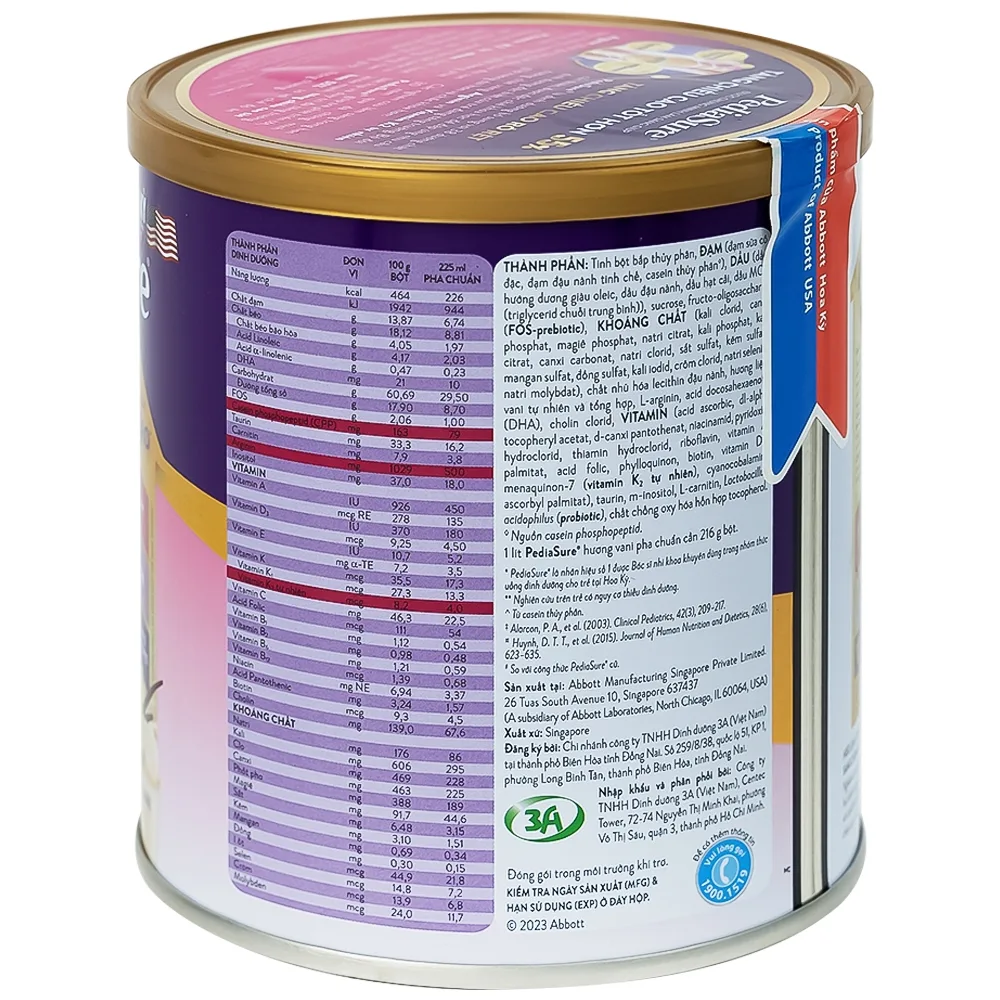 Hình ảnh Sữa bột PediaSure 380g Abbott hương vani bổ sung dinh dưỡng cho bé từ 1-10 tuổi