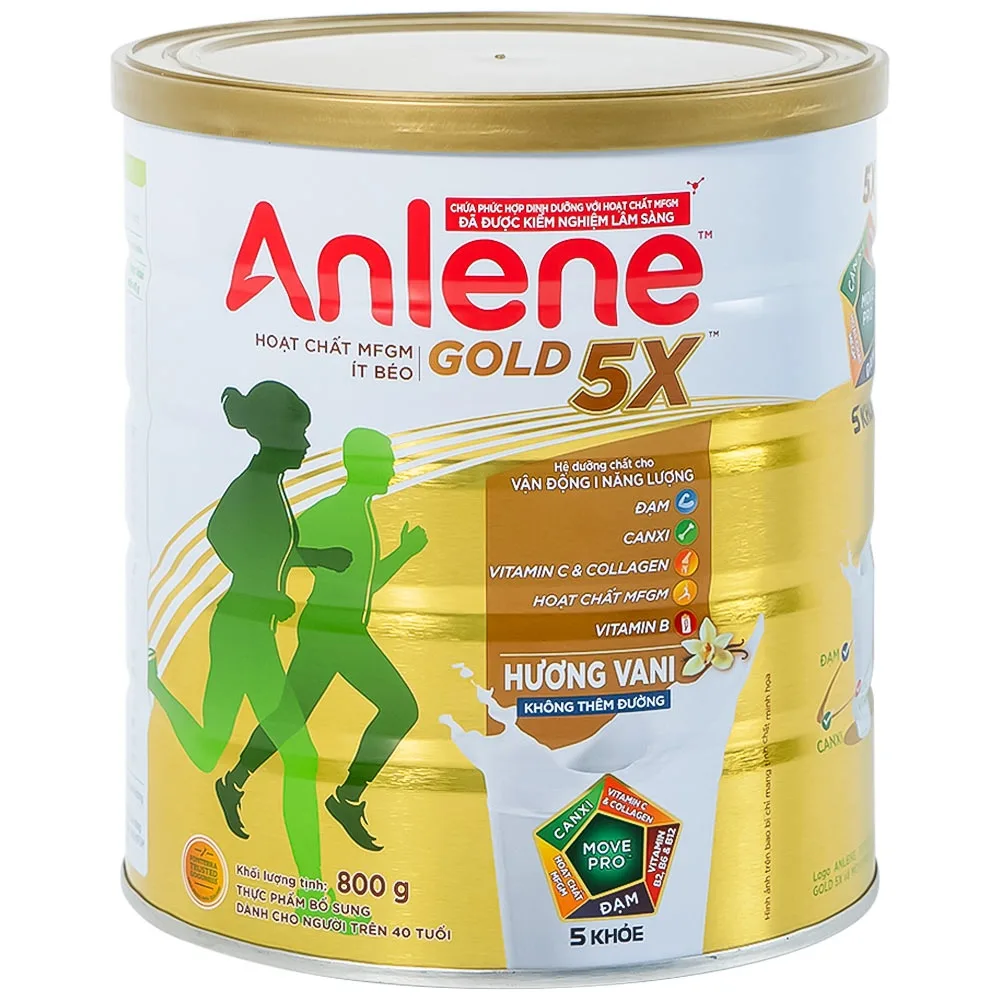 Hình ảnh Sữa Anlene Gold 5X hương vani tăng cường sức khỏe cơ-xương-khớp dành cho người trên 40 tuổi (800g)