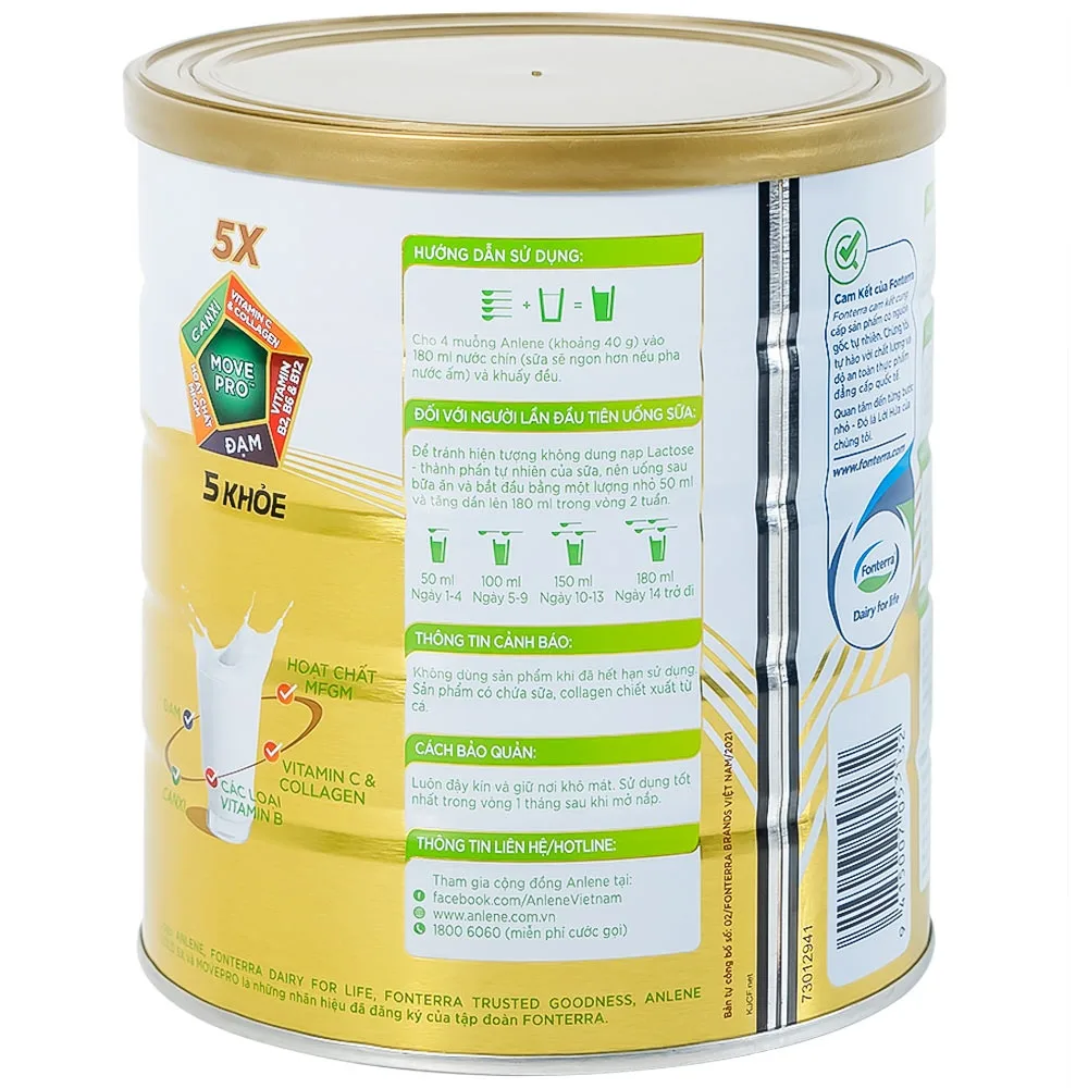 Hình ảnh Sữa Anlene Gold 5X hương vani tăng cường sức khỏe cơ-xương-khớp dành cho người trên 40 tuổi (800g)