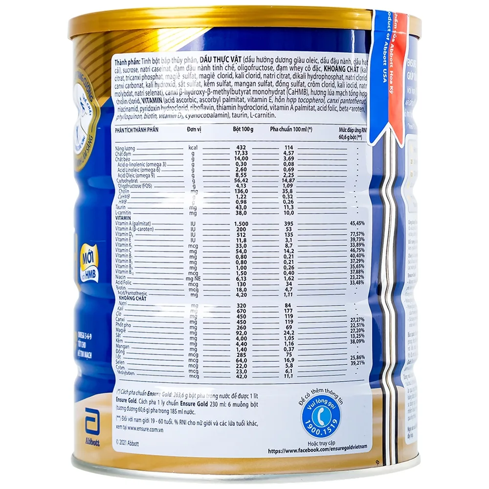 Hình ảnh Sữa bột Ensure Gold Abbott hương lúa mạch bổ sung dinh dưỡng, vitamin, khoáng chất cho cơ thể (850g) 