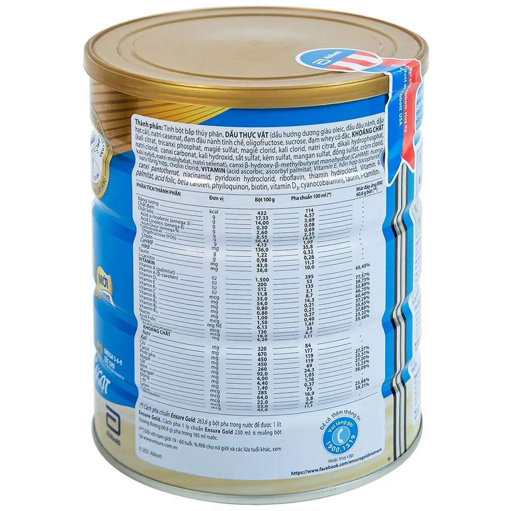 Hình ảnh Sữa Abbott Ensure Gold hương vani ít ngọt bổ sung dinh dưỡng đầy đủ, vitamin (850g)
