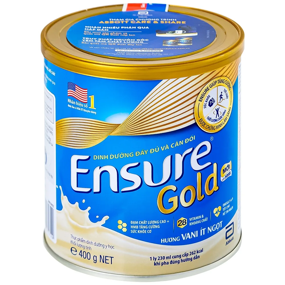 Hình ảnh Sữa bột Ensure Gold Abbott hương vani, ít ngọt, bổ sung dinh dưỡng, vitamin, khoáng chất cho cơ thể (400g)
