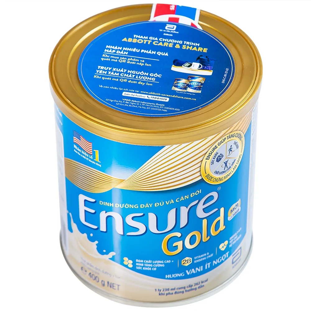 Hình ảnh Sữa bột Ensure Gold Abbott hương vani, ít ngọt, bổ sung dinh dưỡng, vitamin, khoáng chất cho cơ thể (400g) 