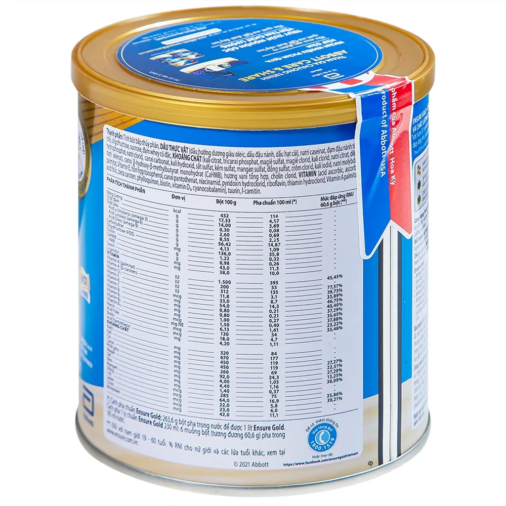 Hình ảnh Sữa bột Ensure Gold Abbott hương vani, ít ngọt, bổ sung dinh dưỡng, vitamin, khoáng chất cho cơ thể (400g) 