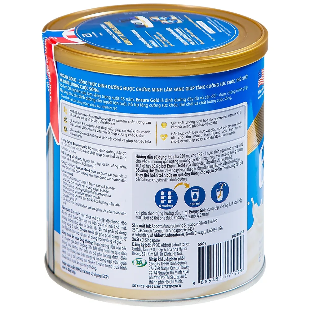 Hình ảnh Sữa bột Ensure Gold Abbott hương vani, ít ngọt, bổ sung dinh dưỡng, vitamin, khoáng chất cho cơ thể (400g) 