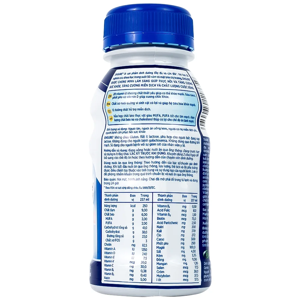 Hình ảnh Sữa Ensure Original 237ml Abbott hương vani, bổ sung dinh dưỡng, hỗ trợ tiêu hóa (4 lốc x 6 chai) 