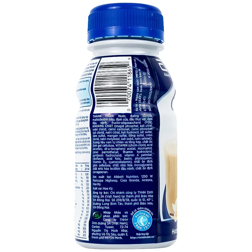 Hình ảnh Sữa Ensure Original 237ml Abbott hương vani, bổ sung dinh dưỡng, hỗ trợ tiêu hóa (4 lốc x 6 chai) 