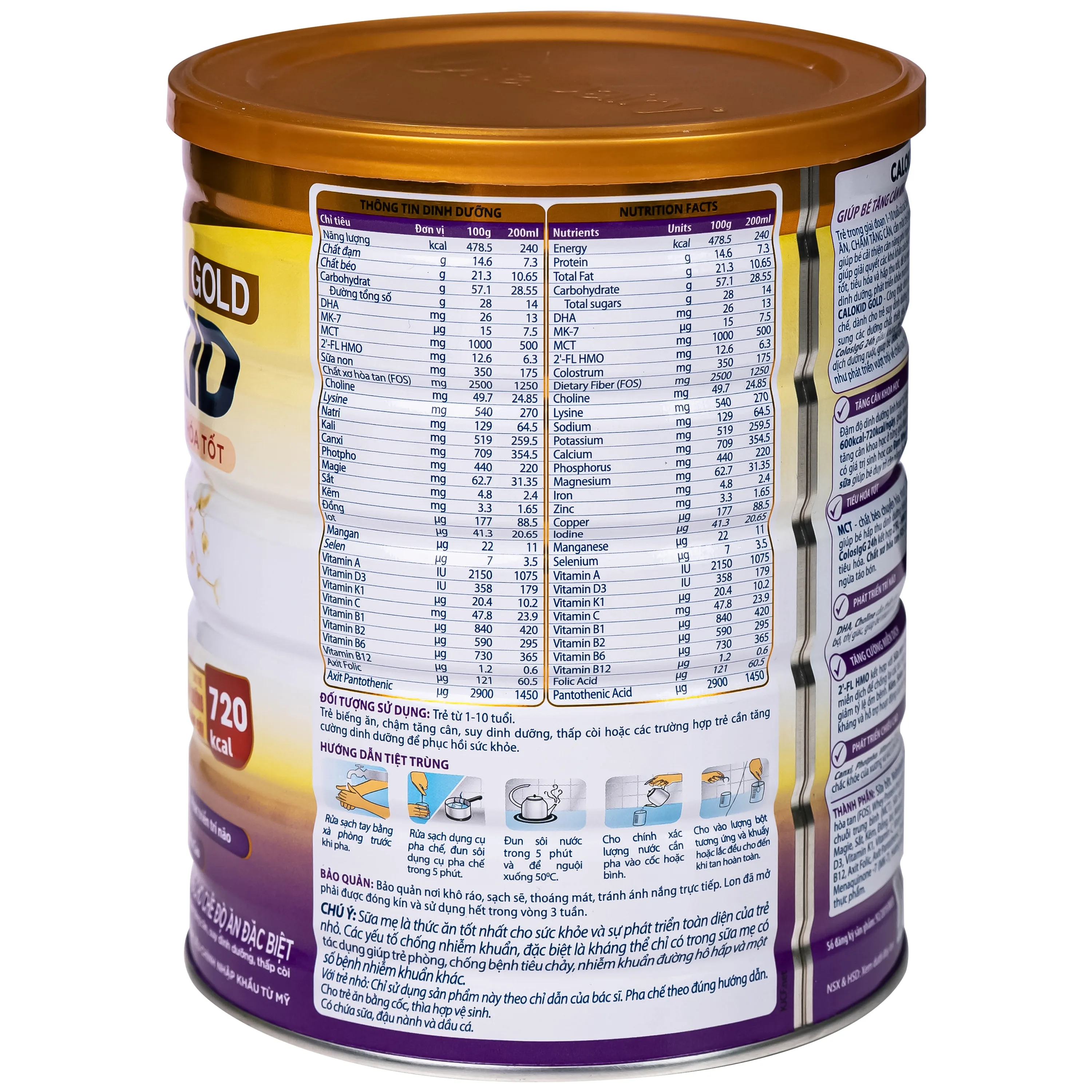 Hình ảnh Sữa hỗ trợ tăng cân khoa học và tiêu hóa tốt cho trẻ 1-10 tuổi Calokid Gold Vitadairy (900g)