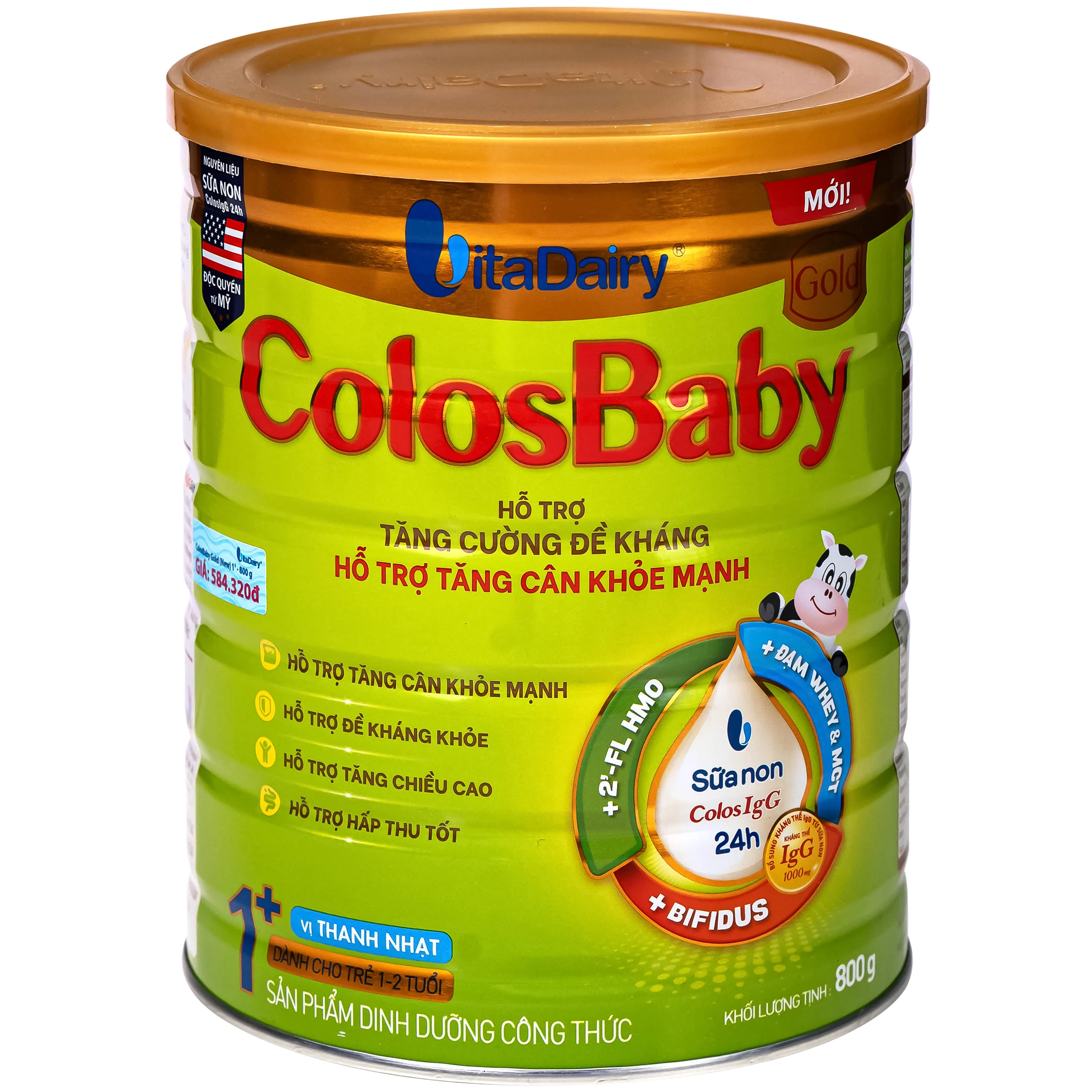Hình ảnh Sữa hỗ trợ tăng cường đề kháng, tăng cân khỏe mạnh cho trẻ 1-2 tuổi Colosbaby gold 1+ Vitadairy (800g)