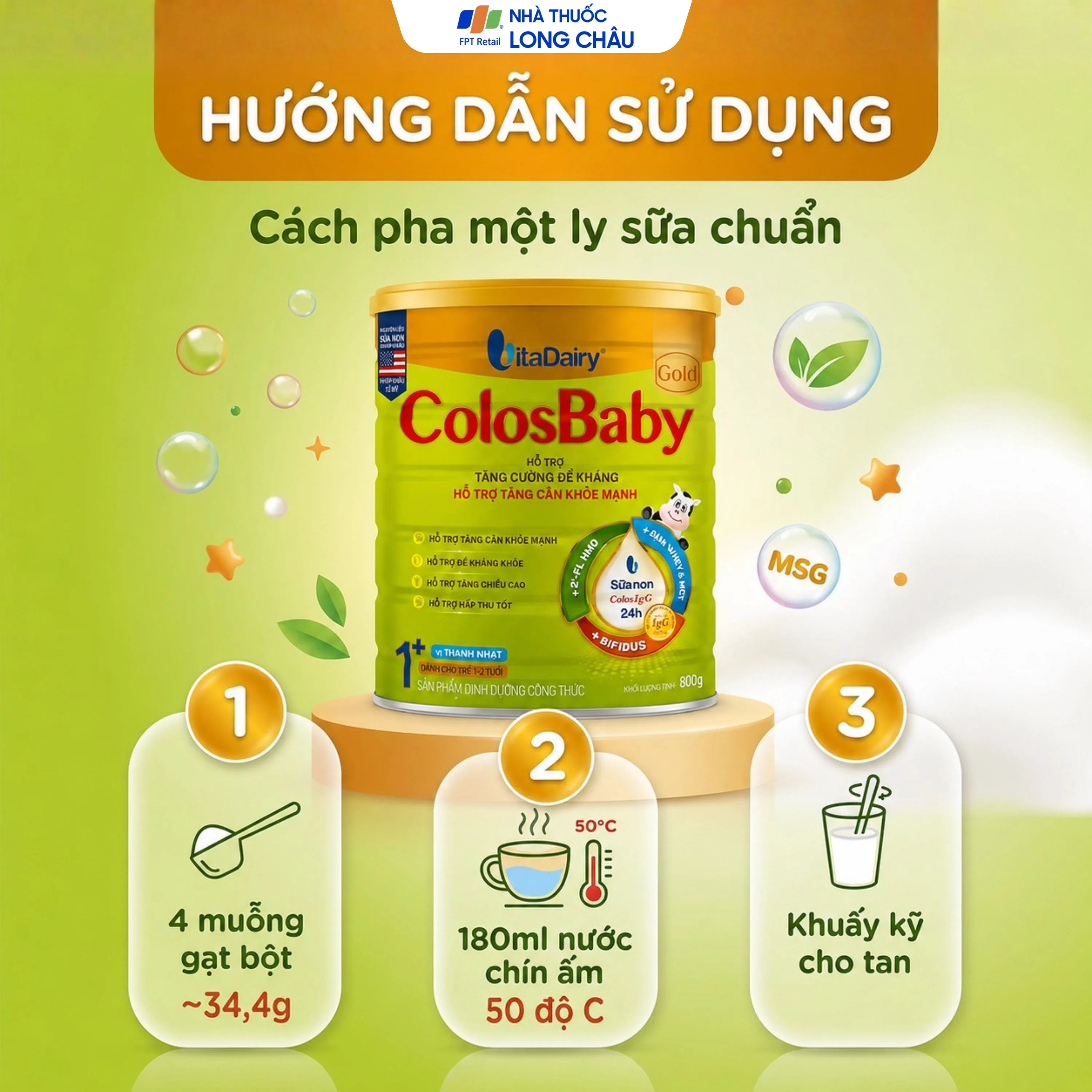 Hình ảnh Sữa hỗ trợ tăng cường đề kháng, tăng cân khỏe mạnh cho trẻ 1-2 tuổi Colosbaby gold 1+ Vitadairy (800g)